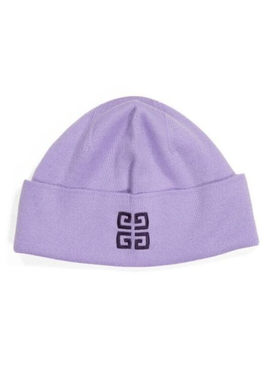 GIVENCHY Purple Wool Logo Beanie Hat Made In Italy NEW